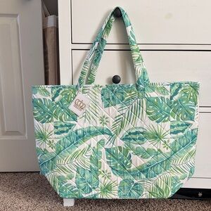 Virah Bella Tropical Green Leaf Print Tote Bag